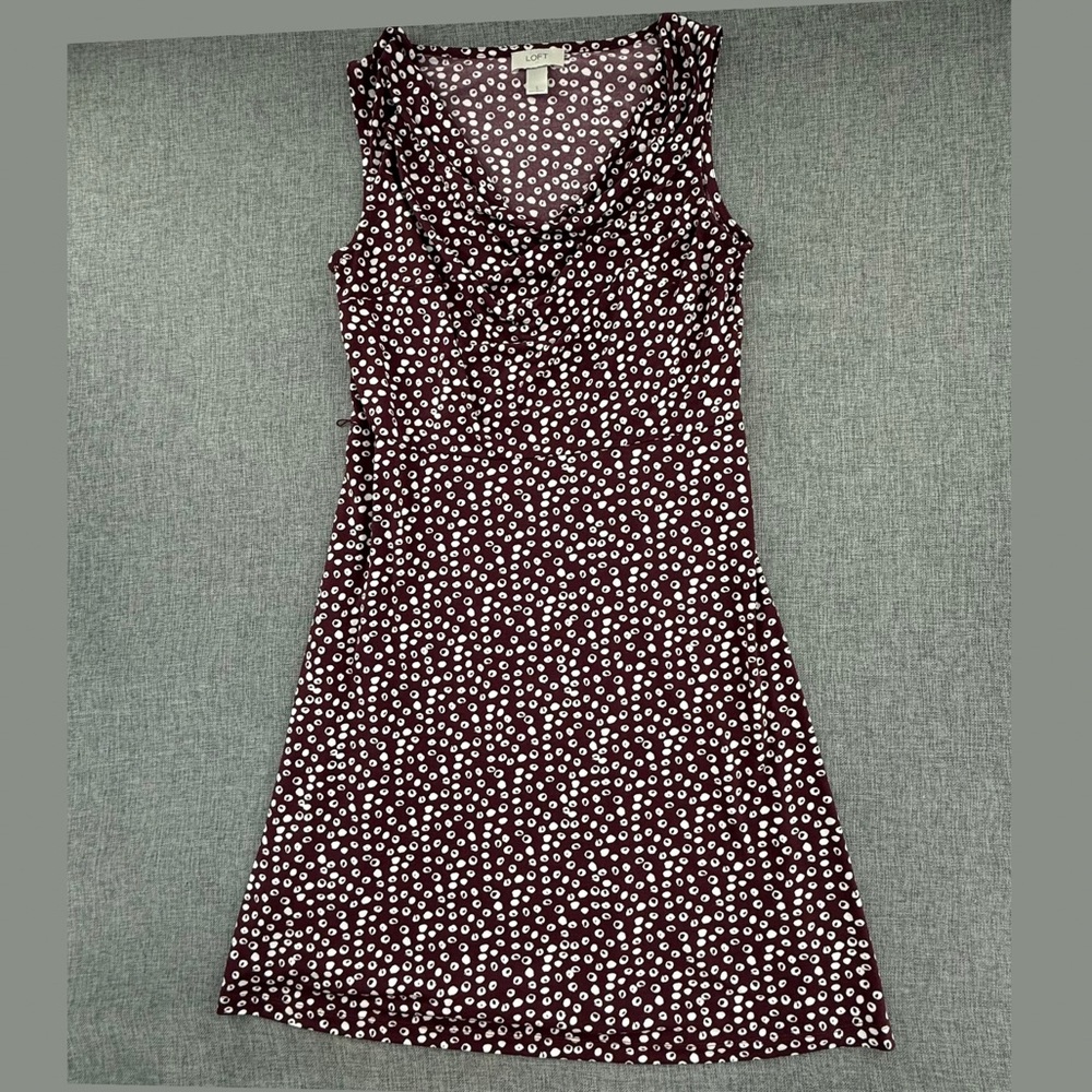 Ann Taylor LOFT A-Line Dress Sleeveless Cowl Neck Small Abstract Dots Stretchy